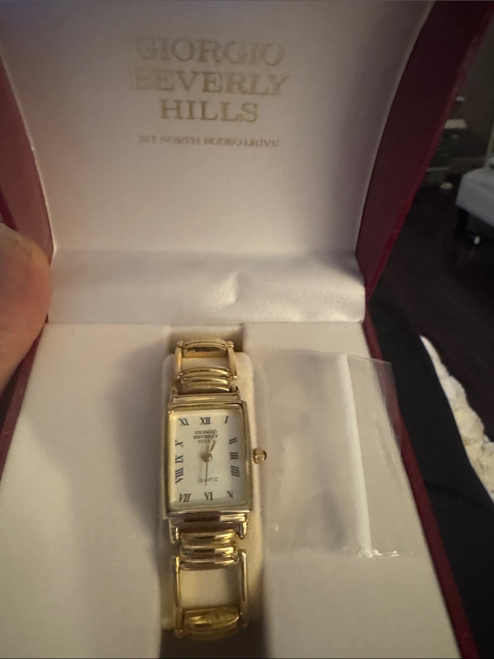 Vintage Giorgio Beverly Hills Gold Tone Rectangular Bracelet Watch in box NWT